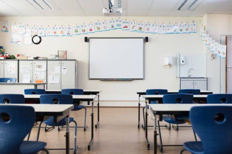 Empty classroom with whiteboard